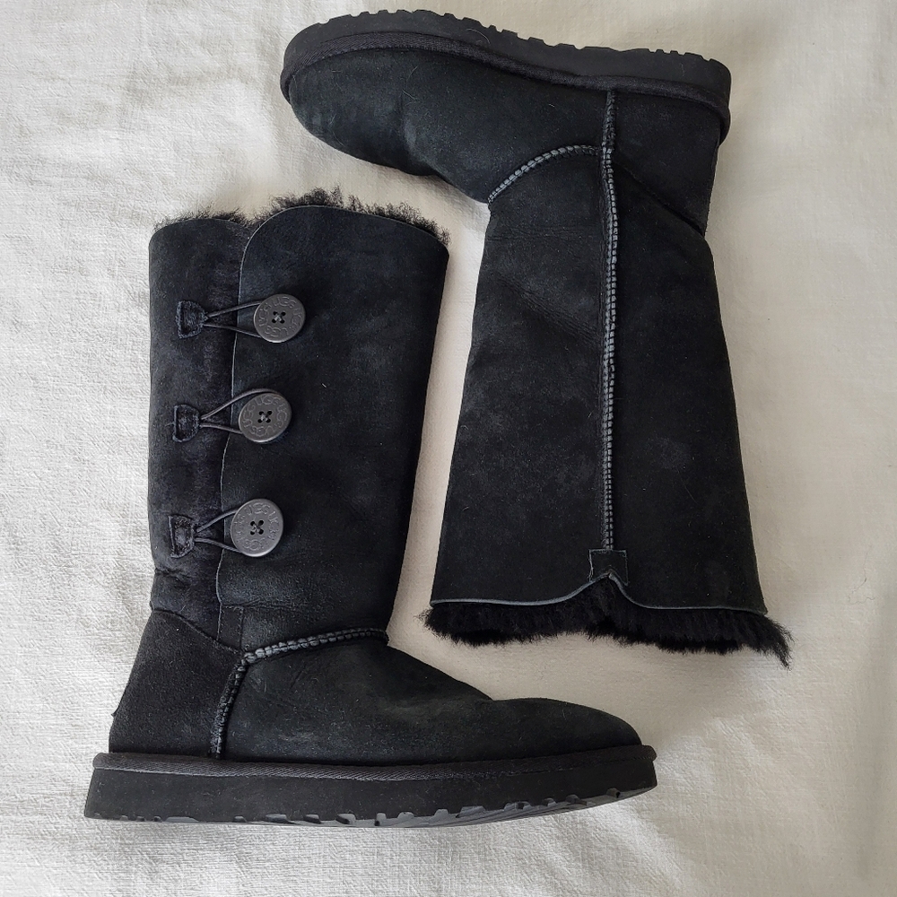 Ugg Bailey Button Triplet Button Black Suede Tall… - image 3